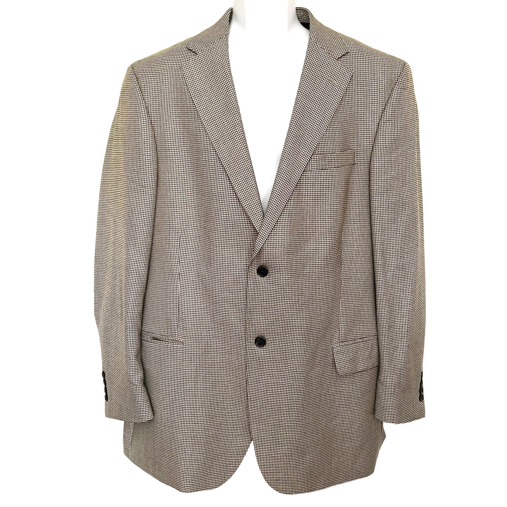 T Harris London Sport Coat Mens Blazer Size 46L Houndstooth Silk Wool Tan